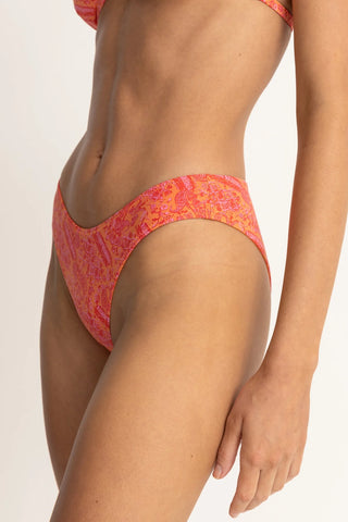 Orange paisley reversible high-cut bikini bottom, flattering fit.