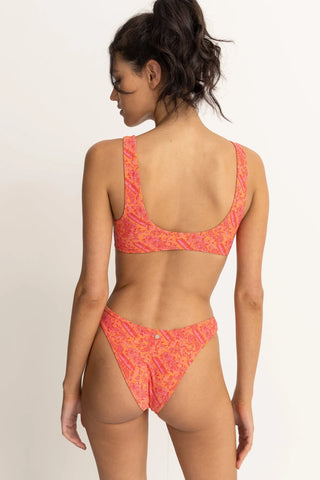 Orange paisley reversible twist front swim top, comfortable straps.