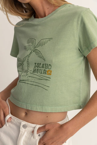 Rhythm Island Hour Vintage Crop Crew Tee with custom print.