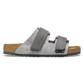 Birkenstock Uji Sandal with felt upper, natural leather straps, cork-latex footbed, and EVA sole.