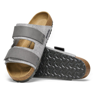 Birkenstock Uji Sandal with felt upper, natural leather straps, cork-latex footbed, and EVA sole.