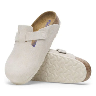 Birkenstock Boston Soft Footbed Suede Leather Clog - Antique White.