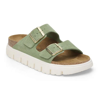 Birkenstock Papillo Arizona Platform Sandal in Green Tea with a chunky sole and suede upper.