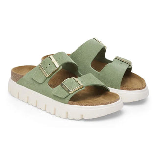 Birkenstock Papillo Arizona Platform Sandal in Green Tea with a chunky sole and suede upper.