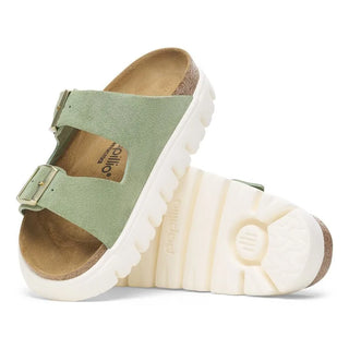 Birkenstock Papillo Arizona Platform Sandal in Green Tea with a chunky sole and suede upper.