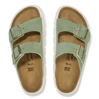 Birkenstock Papillo Arizona Platform Sandal in Green Tea with a chunky sole and suede upper.