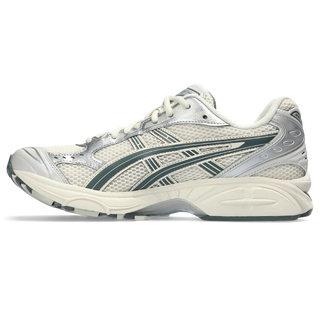 ASICS GEL-KAYANO 14 shoes in Birch/Dark Pewter with GEL cushioning.