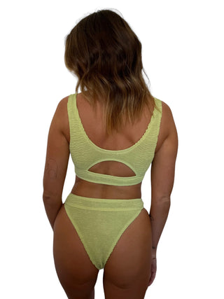 Lokal Janelle Swim Bottom - Ivy, high-waisted, cheeky, ribbed material.