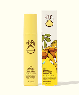 Sun Bum Daily Mineral Sunscreen Moisturizer SPF 30 in yellow container.