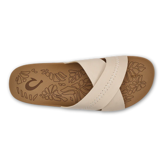 Olukai Kipe'a 'Olu Women's Leather Slide Sandals in Puka/Tan.