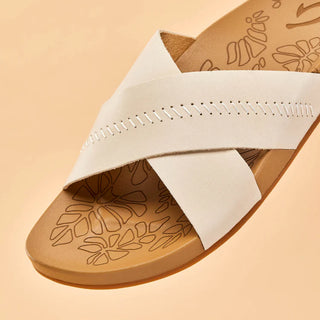 Olukai Kipe'a 'Olu Women's Leather Slide Sandals in Puka/Tan.