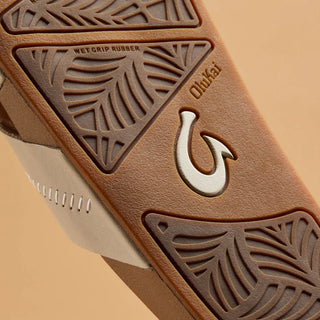 Olukai Kipe'a 'Olu Women's Leather Slide Sandals in Puka/Tan.