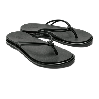 Black Olukai 'Aka Women's Beach Sandals with bikini-inspired straps.