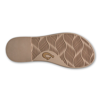 Olukai La'i Slide Women's Sandals in Taupe with tortoise shell buckle.