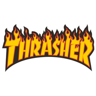 Thrasher Magazine Flame Logo Small Skate Sticker, 6" x 2", assorted colors.