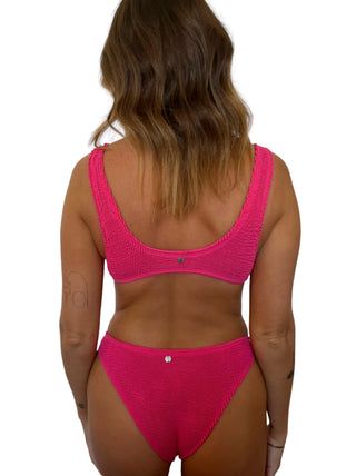 Lokal Paige Swim Top - Petunia, v-cut front, low-cut back, ribbed material.