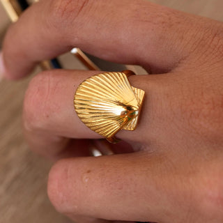 Gold Marella ring with 18K plating, hypoallergenic, nickel-free, and water-resistant.