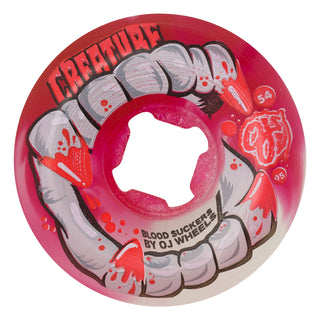 OJ Wheels 54mm DNA Curbsuckers Bloodsuckers in red and clear swirl, 95a urethane.