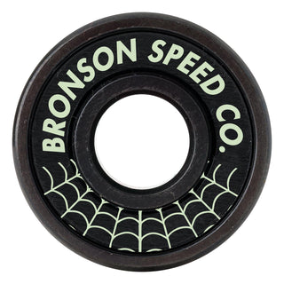 Bronson Speed Co X Creature Skateboards G3 bearings with spider web graphic and glow-in-the-dark coffin box.