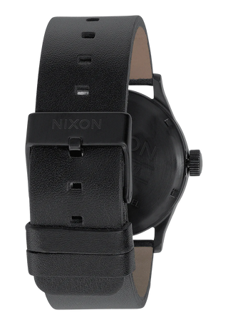 All black Nixon Sentry Leather Analog Watch with stainless steel case and custom leather band.

