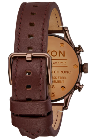 Nixon Station Chrono Leather Watch in Chocolate/Cappuccino/Brown with Horween leather band and 2-eye chronograph.