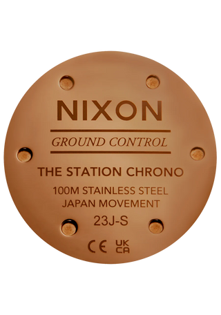 Nixon Station Chrono Leather Watch in Chocolate/Cappuccino/Brown with Horween leather band and 2-eye chronograph.