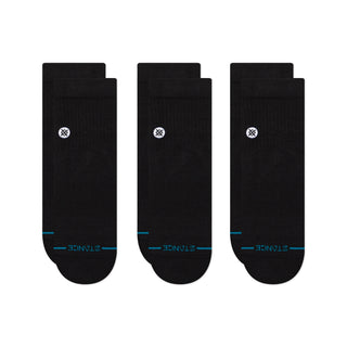 Stance Icon Quarter Socks 3-Pack in Black with cushioning and arch support.