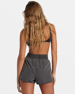 Billabong Sol Searcher New Elastic Waist Volleys in Black Pebble with high waist and drawcord closure.