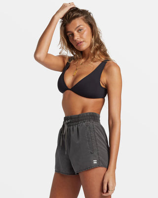 Billabong Sol Searcher New Elastic Waist Volleys in Black Pebble with high waist and drawcord closure.