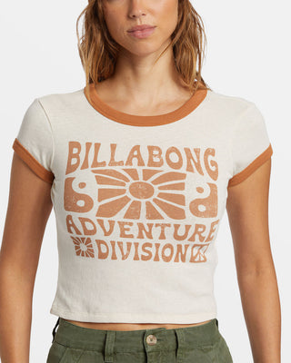 Billabong Summer Camp Ringer Tee in white with contrast neck and sleeve bands, made from organic cotton.