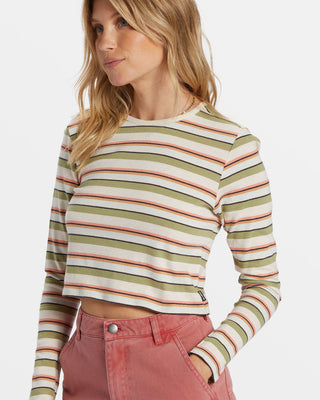 Billabong Tommy Stripe Long Sleeve Top in Weeping Willow, 100% cotton jersey, shrunken fit, and yarn-dyed stripes.