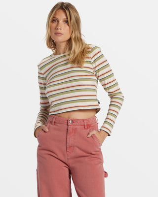 Billabong Tommy Stripe Long Sleeve Top in Weeping Willow, 100% cotton jersey, shrunken fit, and yarn-dyed stripes.