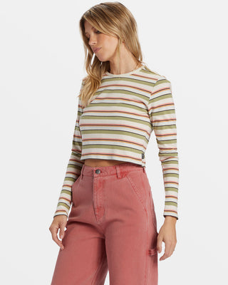 Billabong Tommy Stripe Long Sleeve Top in Weeping Willow, 100% cotton jersey, shrunken fit, and yarn-dyed stripes.