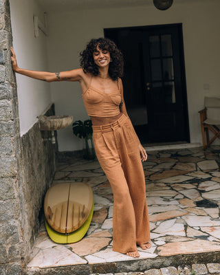 Billabong Tailor Made Pants in Sandalwood, wide-leg with fitted waist and tailored details.