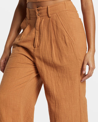 Billabong Tailor Made Pants in Sandalwood, wide-leg with fitted waist and tailored details.