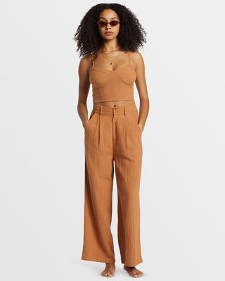 Billabong Tailor Made Pants in Sandalwood, wide-leg with fitted waist and tailored details.