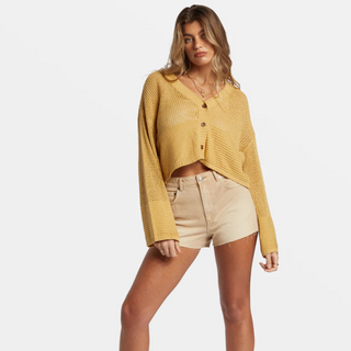 Billabong Tavi Cardigan with V-neck and cropped, boxy fit.