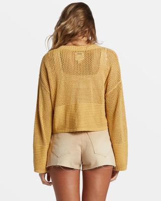 Billabong Tavi Cardigan with V-neck and cropped, boxy fit.