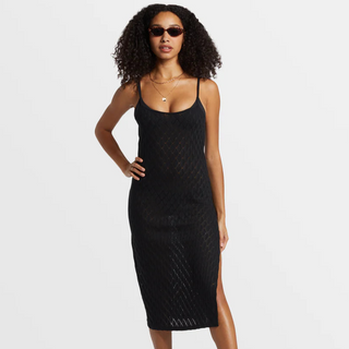 Billabong Day Dream Dress with diamond-crochet knit and side slit.