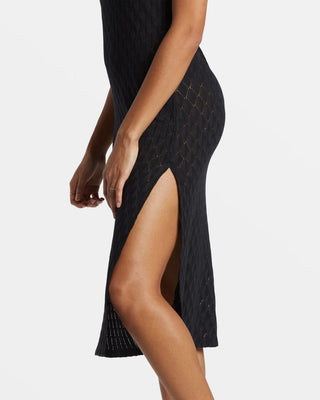 Billabong Day Dream Dress with diamond-crochet knit and side slit.