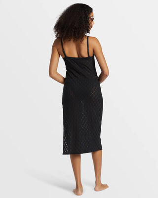 Billabong Day Dream Dress with diamond-crochet knit and side slit.