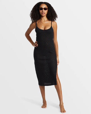 Billabong Day Dream Dress with diamond-crochet knit and side slit.