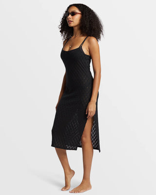 Billabong Day Dream Dress with diamond-crochet knit and side slit.