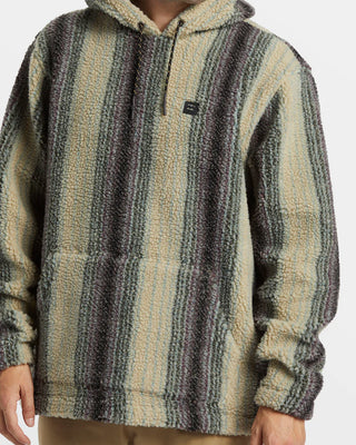 Billabong Pico Pullover - Oyster, faux sherpa hoodie with stripes.