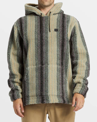 Billabong Pico Pullover - Oyster, faux sherpa hoodie with stripes.