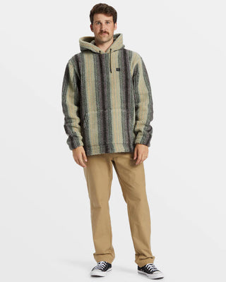 Billabong Pico Pullover - Oyster, faux sherpa hoodie with stripes.