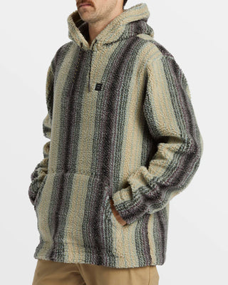 Billabong Pico Pullover - Oyster, faux sherpa hoodie with stripes.