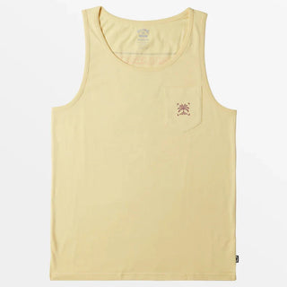 Billabong Troppo Pocket Tank Top in sun wash, crew neck, chest pocket, screen printed, 100% cotton.