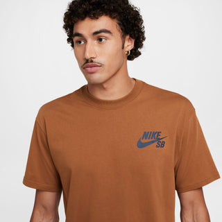 Nike SB Logo Tee in British Tan, soft jersey fabric, classic chest logo, loose fit.