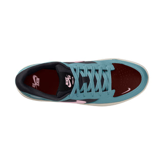 Nike SB Force 58 skate shoes with suede, canvas, tri-star outsole, and retro branding in Denim Turquoise/Red Sepia.